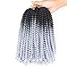 Spring Twist Hair Ombre Colors 3 Packs Synthetic Braiding Hair Extensions 8 inch fashion Crochet Braids(3 Packs,Black Grey)
