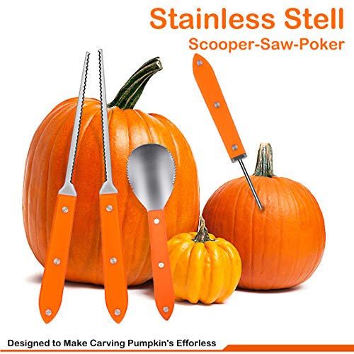 CPPSLEE Pumpkin Carving Kit - Heavy Duty Stainless Steel Professional Pumpkin Carving Tools Set for Halloween Jack-O-Lantern Sculpting Halloween Decorations(4Pcs Set)