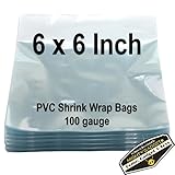 500 pcs Quality 6 x 6 inch Odorless PVC Shrink Wrap Bags for Soaps, Bath Bombs, Bottles, Crafts & DIY Homemade Products by Mighty Gadget (R) - 100 Gauge