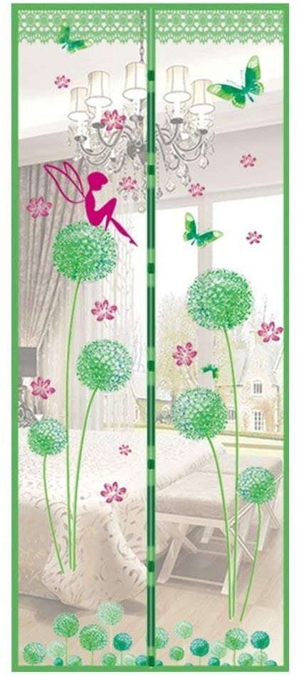Magnetic Door Screen Fly Screen Door Bug Mesh Curtain High Density Automatically Mesh Door Nets 35" x 83" Easy Install (90 * 210cm, Dandelion-Green)