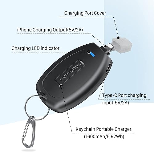 HUAENG Keychain Portable Charger Power Bank for iPhone 14 13