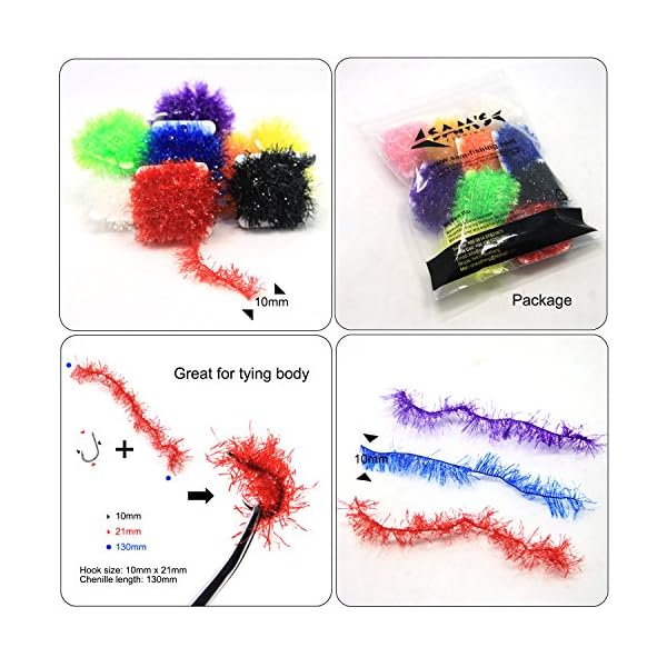 SAMS-Fly-Tying-Materials-Ice-Chenille-Tinsel-Crystal-Flash-Chenilles-Line-10-Colors-Assortment-Medium-Size