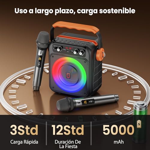 JYX Karaoke with 2 wireless microphones: Portable Bluetooth 5.3 Karaoke Speaker, PA System for Families with Subwoofer, Support Rec/AUX/USB/TF, Available as a Gift Adults and Children