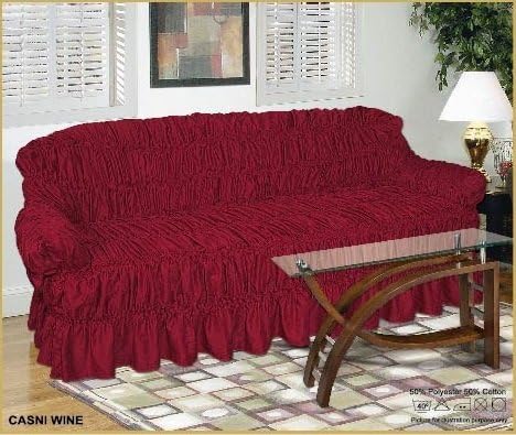 NAKUK HOME COLLECTION 3 Seater BLACK Jacquard Sofa Cover - Universal Elastic Fitting (better than a throw) HC (Wine, 3 Seater)