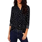 Kshion Women Casual Dot Long Sleeve Chiffon T Shirt Loose Tops Blouse (L)