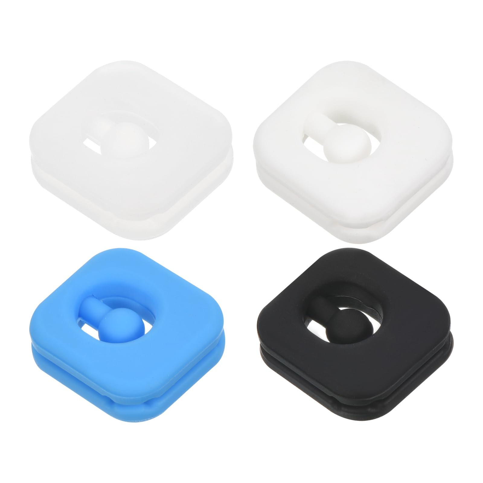 M METERXITY 4 Pack Tennis Vibration Dampener - Square Shock Absorber, Silicone Racket String Damping, Apply to Tennis Racket (2.2cm, Black, White, Clear, Blue)