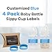Custom Baby Bottle Labels for Daycare Blue Pink or Orange 4 Pack Sippy Cup Labels Personalized Bands