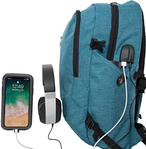 Greenish Blue Gramon Anti-Theft Backpack Lockable, Waterproof, RFID Protection, Travel or Business with Dual Ports for USB and Headphone interfaces for Student, Women or Men, up to 15.6 inch Laptop