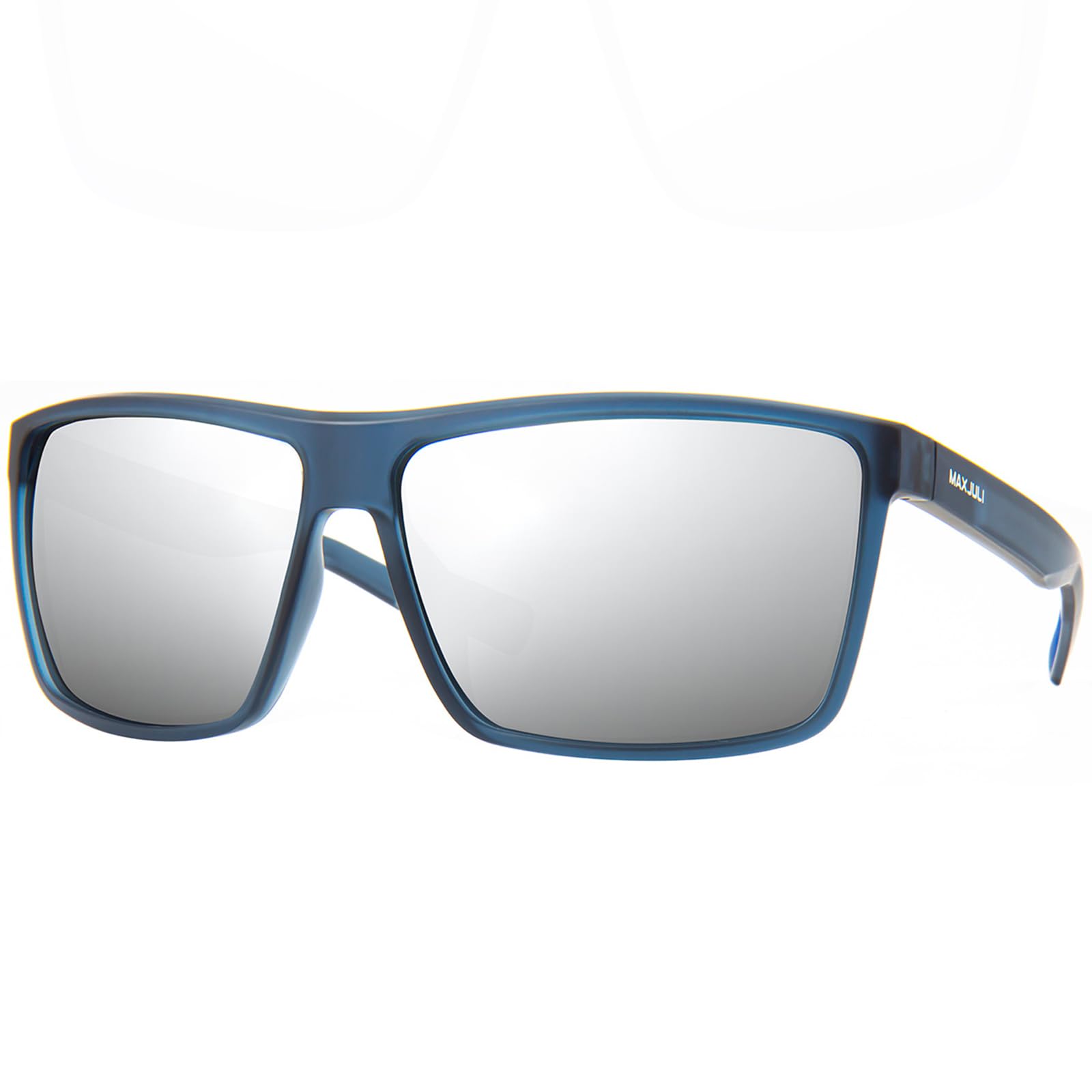 MAXJULI Gafas de sol polarizadas grandes para mujeres y hombres con cabezas grandes Protección UV 400 (ajuste tamaño XL) Azul transparente/Espejado