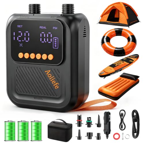 Aoiiefe Portable Rechargeable Electric SUP Paddle Board Pump, Intelligent Dual Stage Inflation&Deflation, Up to 20PSI and Auto-Off for Stand UP Paddle Boards, Kayaks, Tents