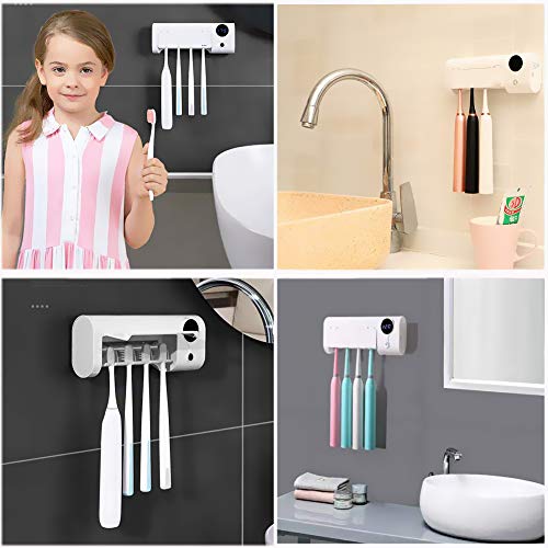 Solar-Power UV Sanitizer Toothbrush Holder, Bathroom Toothbrushes Holder Wall Mounted with Sterilization Function, USB Charging with 2000mAh Battery - Thumbnail 5