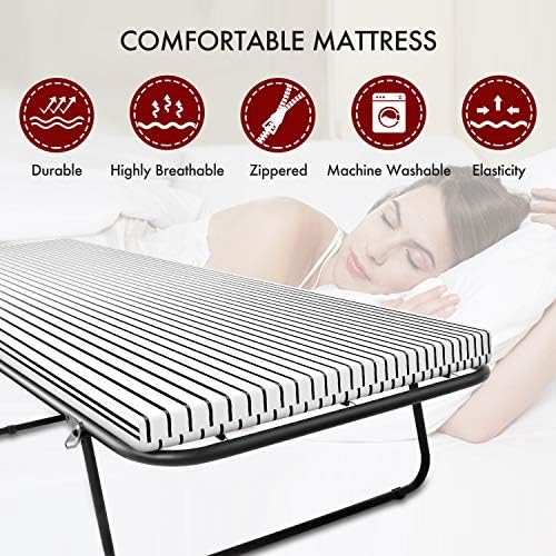 Folding Camping cot,Portable Guest Bed,Collapsiable Cot,Single Size Convertible Folding Metal Bed Frame, Comfortable Foam Mattress,Space Saving Hideaway Bed,No Assembly Required