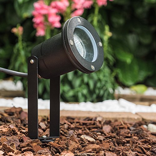 HOFSTEIN Gartenstrahler Pilsen, Gartenlampe mit Erdspieß, Außenleuchte aus Aluminium in Schwarz, Gartenbeleuchtung mit… – Bild 5