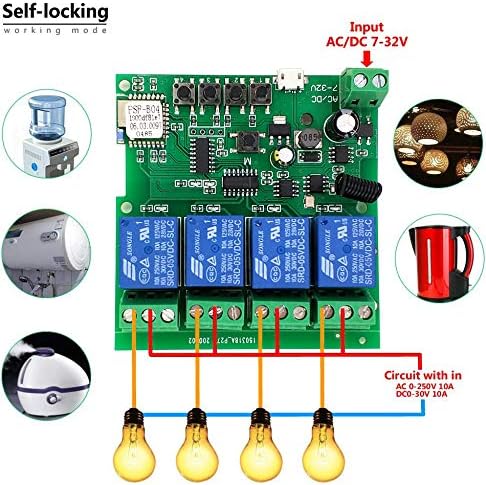 Newgoal 4 Channels WiFi Wireless Smart Switch Inching Self-Locking Relay Module,for DIY Access Control, Garage Door Opener with 433RF Remote Control (Ewelink App) - Image 5