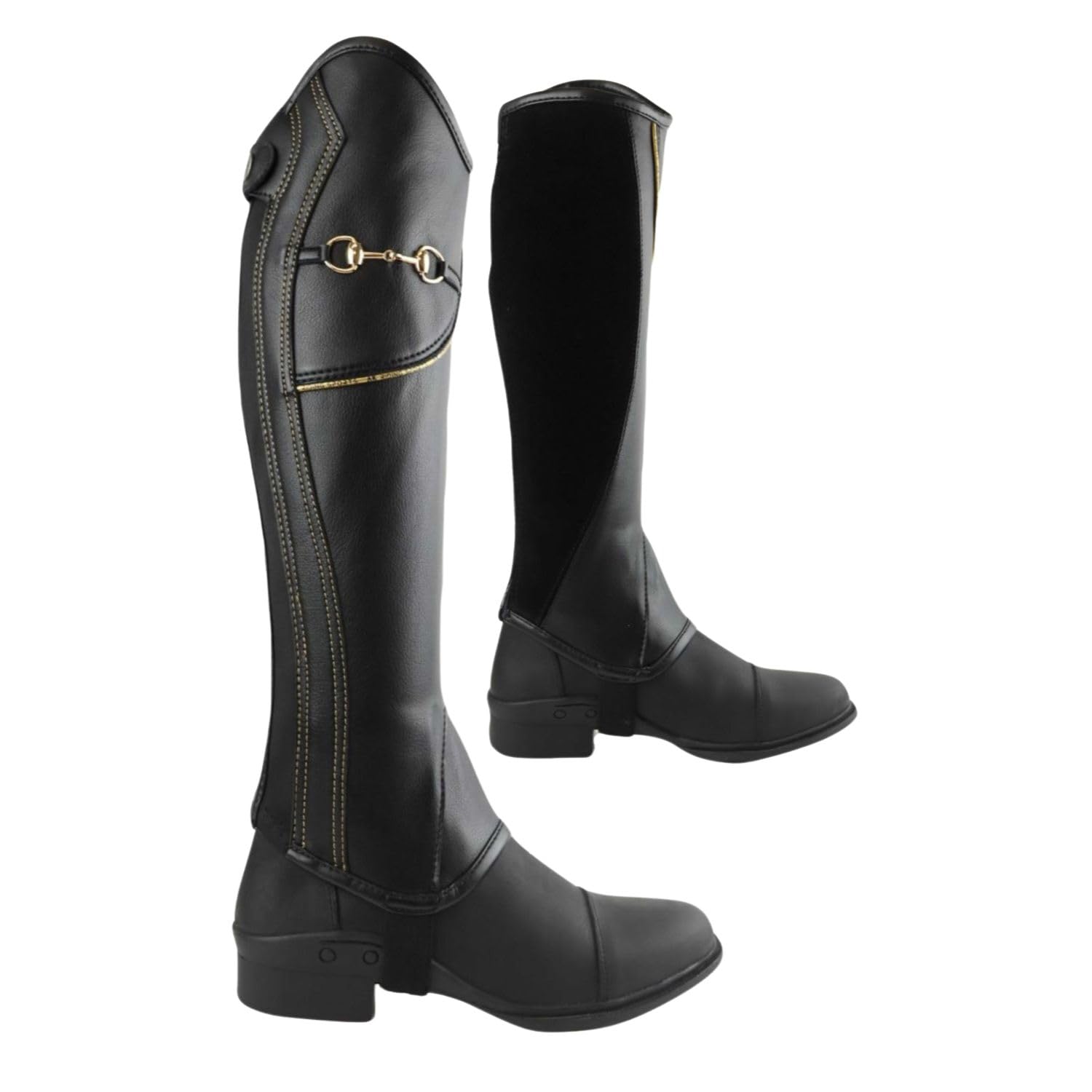 AK Equestrian Bit Chain Horse Riding Half Chaps with Extra Leather Protection inside AKRS-1864 (Black/Gold, L)
