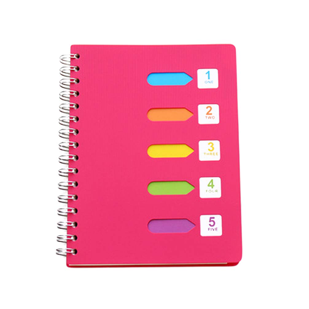 TOYANDONA A5 Spiral Notebook, 6.3x8.2 inch Rosy Hardcover Spiral Notebook Lined with Divider for Office or School