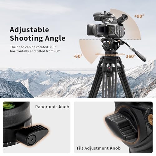 Cayer Video Fluid Head with Quick Release Plate, Telescopic Handle Scaled Base for Mirrorless, Video Cameras and DSLRS, Compatible with Gimbal Plate for dji RS Series, K6 | Metal housing, adjustable tray handle, smooth fluid movement, support dual mode, for camcorder