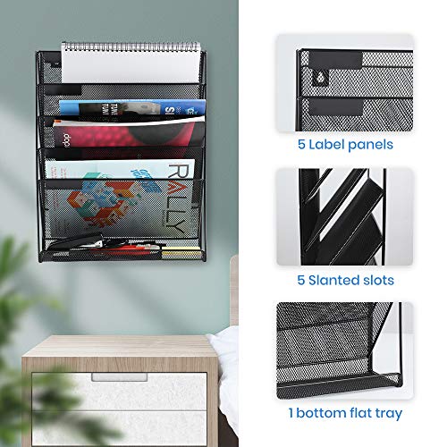 Mesh Hanging Wall File Organizer 6 Tier Vertical Mount, Durable Wall