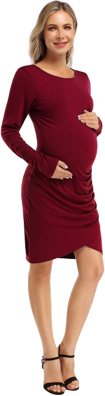 Coolmee Womens Maternity Dresses Casual Ruched Short Sleeve Irregular Bodycon Mini Dress for Women at  Women’s Clothing store