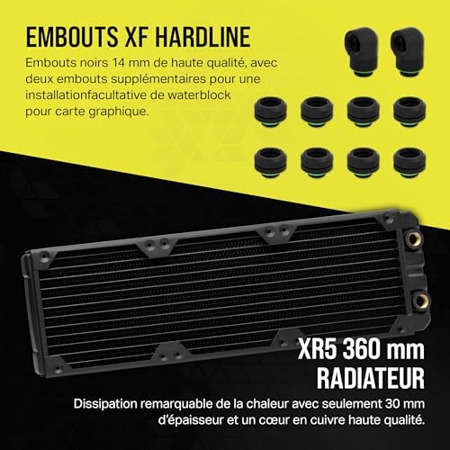 Hydro X Series iCUE Link XH405i Kit de Watercooling Personnalisé – Waterblock pour Processeur XC7 Elite – Pompe/Réservoir D5 XD5 Elite – 3 Ventilateurs RGB QX120 – Gris Furtif