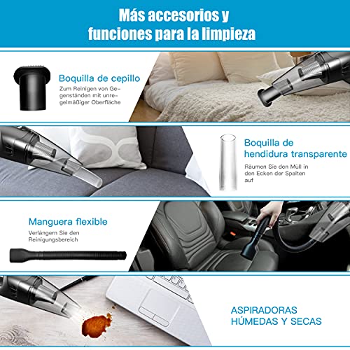 Aspirador de Mano sin Cable, Aspirador de Coche de 120W 8000PA, Luz LED, Filtro Lavable, Aspiradora Recargable Portátil Profesional en Seco y Húmedo para Hogar Oficina