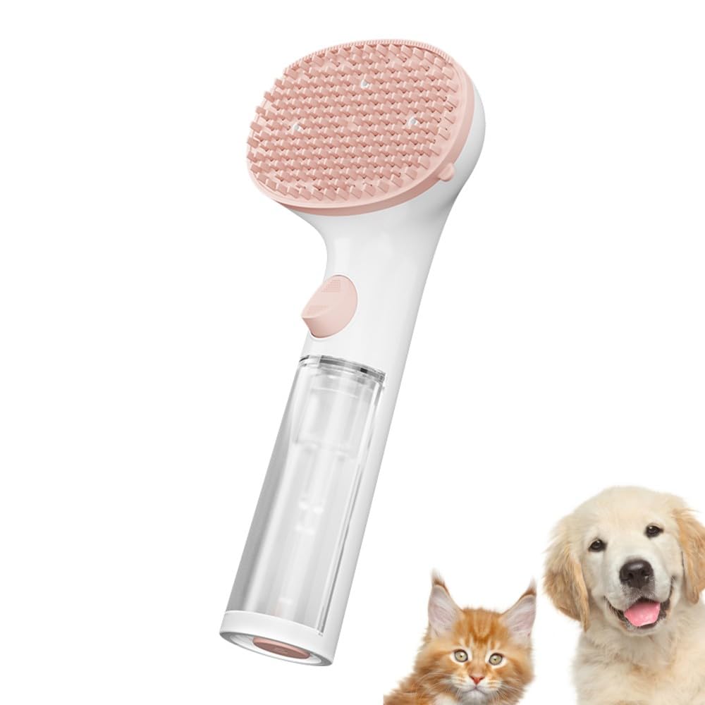 Irishom Dog Cat Bath Brush Soft Silicone Pet Bathing Dispenser Grooming Shower Brush Long Handle Pet Hair Removal Comb for Short/Long Hair Dogs Cats (Pink)
