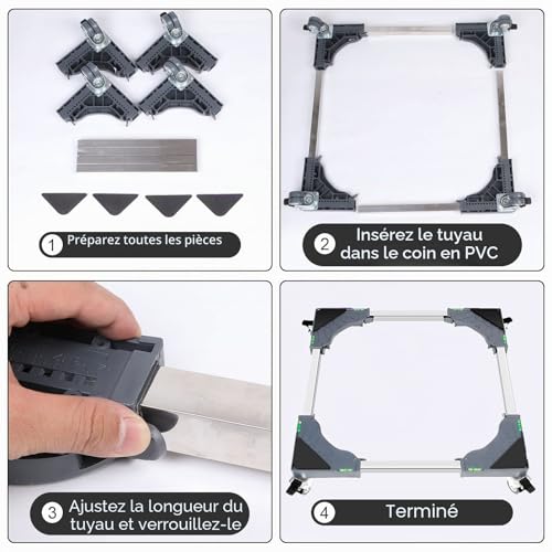 W B D WEIBIDA Washing Machine Stand with 4 Lockable Wheels, Load 200 kg Washing Machine Base, Adjustable Width 40-62 cm, Appliance Holder for Washing Machine, Dryer, Refrigerator