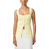 Button Down Tank Tops for Women Textured Ribbed Button Up Vest Top Open Front Sleeveless Fitted Going Out Tops