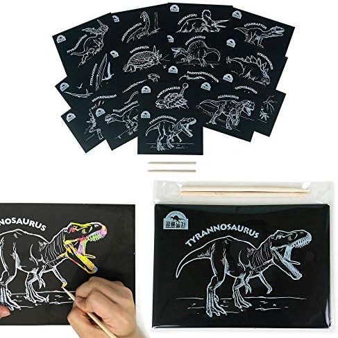PROM Scratch Art for Kids & Adults, Dinosaur Scratch Set of 16 Dinosaurs