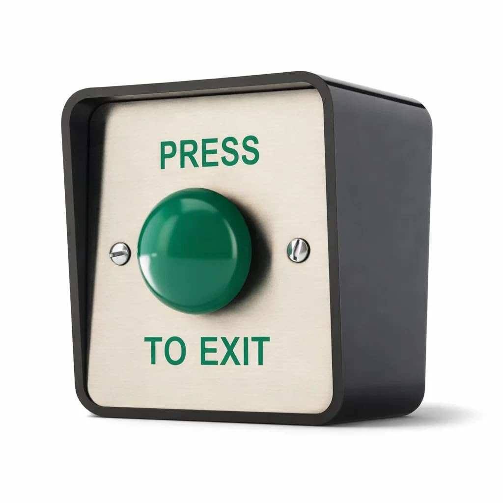 SecureMyDoor Outdoor IP65 PRESS TO EXIT Button | Weather Resistant Push Door Entry Release Switch for Access Control | Brushed Stainless Steel Plate with ABS Plastic Housing