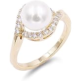 Lavencious 8 mm Pearl Ring Ivory AAA CZ Micro Pave Size 5-10 Wedding Jewelry