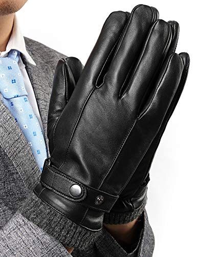 Men Leather Gloves Winter Gloves Fullhand Touchscreen Gloves with Gift Box Top Lambskin Windproof extra Warm 3 Colors S-XXL