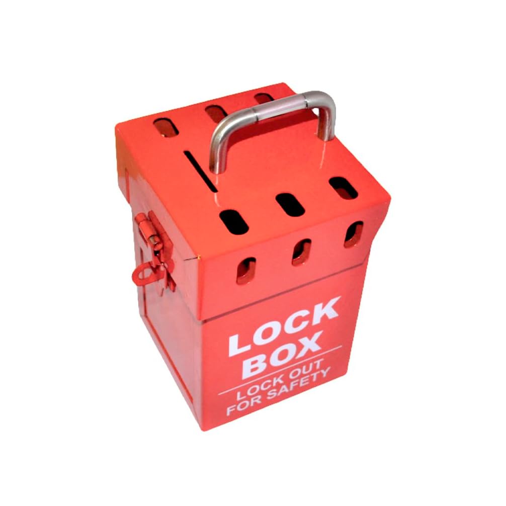 Spectrum Industrial LOK150 Lockout Tagout Lock Box, Up to 7 Padlocks, Carry Handle On Top, H150 x W115 x D115mm, Red, One Size