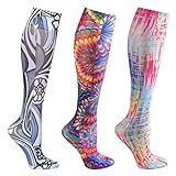 Mild Compression Wide Calf Knee High Support Socks - Bright Multi - 3 pair