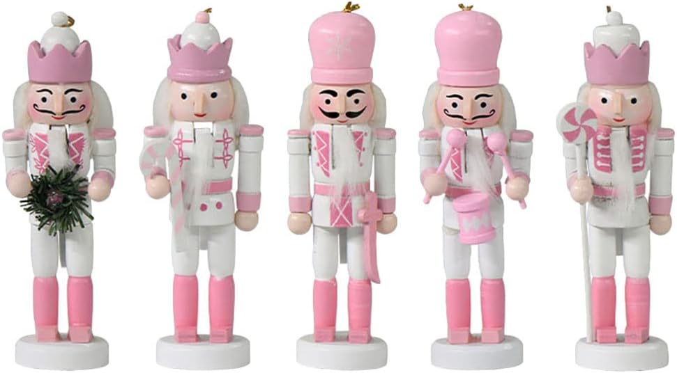 Nutcrackers - LUOZZY 5pcs Christmas Nutcracker Ornaments 13CM Xmas Wood Nutcracker Soldier Christmas Party Desktop Decor, Pink