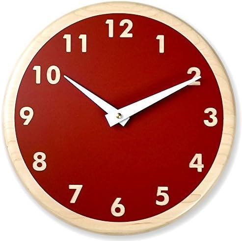Rusty red wall clock. Maple wood wall clock. Modern wall clock. Red wall clock. 10 inch wall clock. Solid rusty red color.
