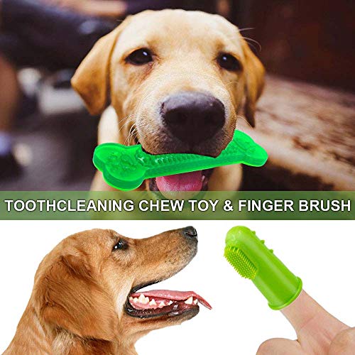 AomeTech Dog Toothbrush Dental Care Brushing Stick Effective Doggy Teeth Cleaning Massager Nontoxic Natural Rubber Bite Resistant Chew Toys Finger Toothbrush for Dogs Pets (M, Green)
