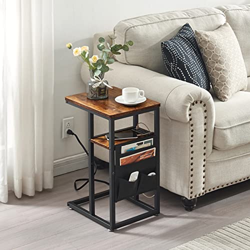 SUPERJARE C Table with Charging Station, Small Side Table C Shaped End