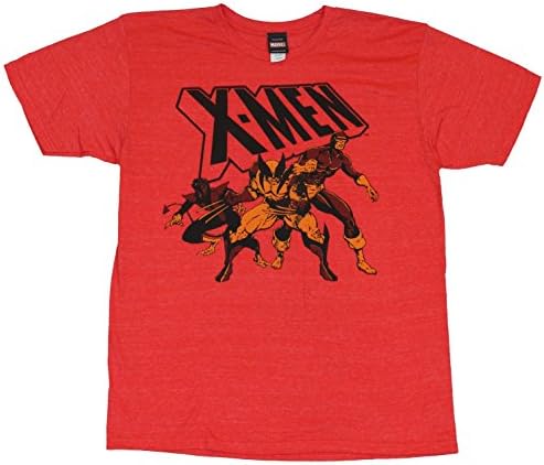 X-Men (Marvel Comics) Mens T-Shirt - Nightcrawler Wolerine & Cyclops Faded Trio (Large) Red