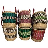 Ghana African Handmade Woven Oval Picnic Shopping Baskets (Multiple Colors) 1 EA