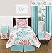Turquoise and Coral Emma 4 Piece Kids Teen Modern Twin Bedding Set Collection