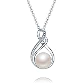 KEETEEN 10mm Infinity Sterling silver Pearl Pendant Necklace for Women 18 inch