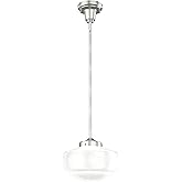 Hunter - Saddle Creek 1-light Brushed Nickel, Small Pendant Light, Dimmable, Schoolhouse Style, Schoolhouse Shaped, for Bedro