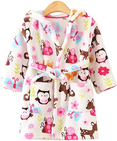 Ferryman Coral Fleece Hooded Baby Bathrobe Nightgown - Cartoon