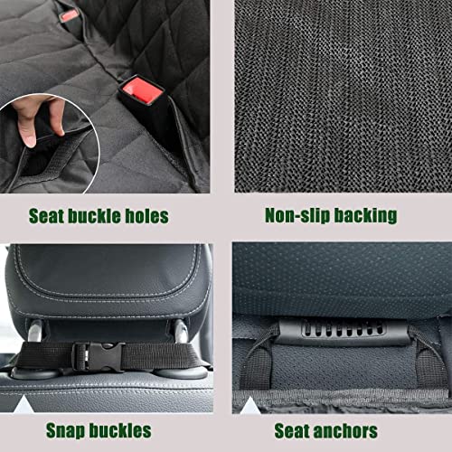 Portin Dog Car Seat Covers Pet Seat Cover, Waterproof Nonslip Bench Rear Seat Cover Compatible for Middle Seat Belt Fits Most Cars Trucks and SUVs MPVs (Black-Standard Size, 52.6in Wide)