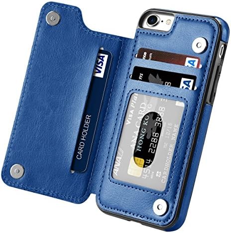 iPhone 8 Case,iPhone 7 Case, Small Knife Slim Fit Premium Leather iPhone 8/7 Wallet Kickstand Case Card Slots Shockproof Folio Flip Protective Defender Shell Cover for Apple iPhone 8/7 (Luxury Blue)