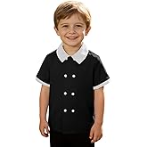 Haloumoning Toddler Baby Boys Short Sleeve Button Down Shirts Kids Color Block Double Breasted Dress Shirt 9M-8Y