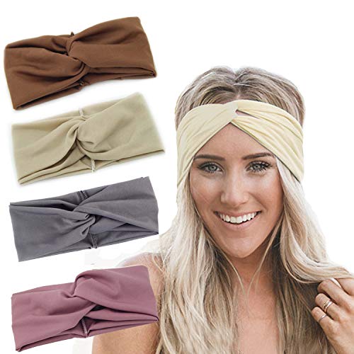 RIOSO Turban Headbands for Women Twisted Boho Headwrap Yoga Workout Sport Thick Head Bands(4 Pack) - Thumbnail 7