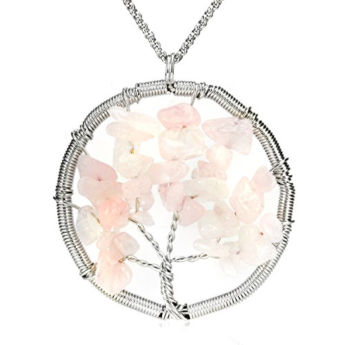 Beadnova tree of life tumbled rose quartz chip beads ge…