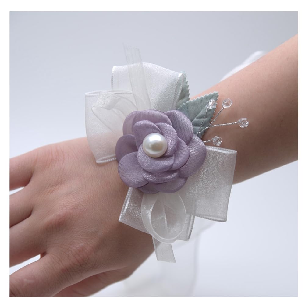 Hrlace Bridal Wrist Flower Bracelet Artificial Wrist Corsage Hand Flower Colourful for Girls Bride Bridesmaid Weddings Banquet Parties Accessories Purple
